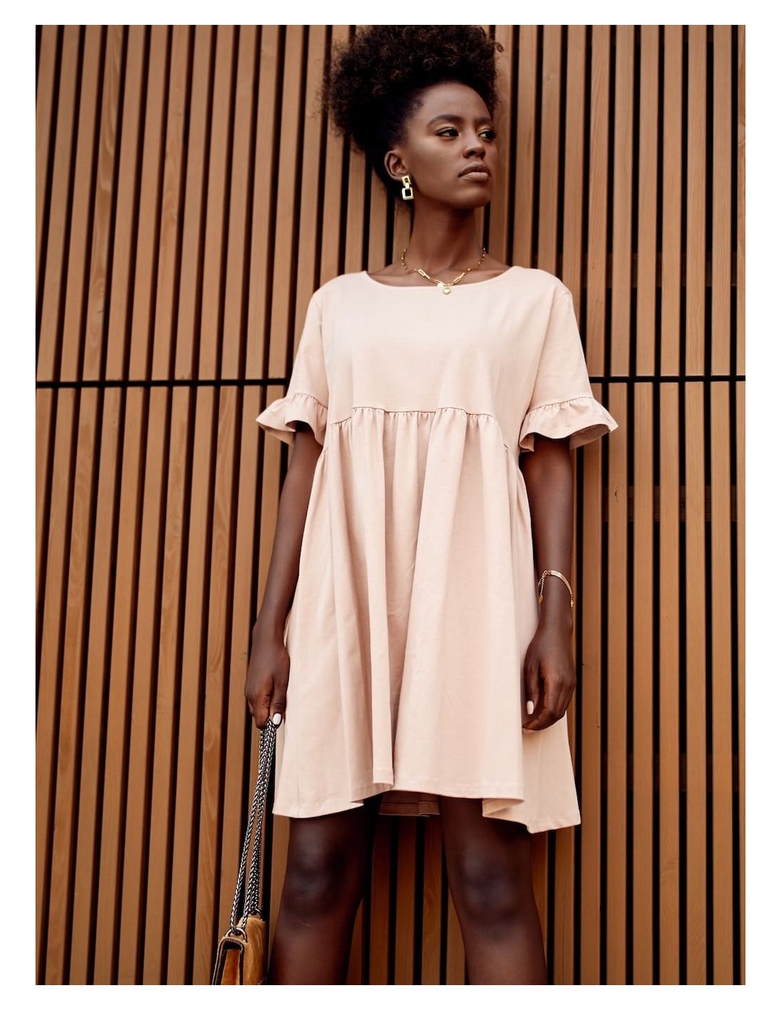 Oversize dress with short sleeves, beige FK530 - Online store - Boutique